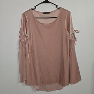 S#40 bluheaven‎ blush pink velvet tie sleeve bell sleeve top shirt size small